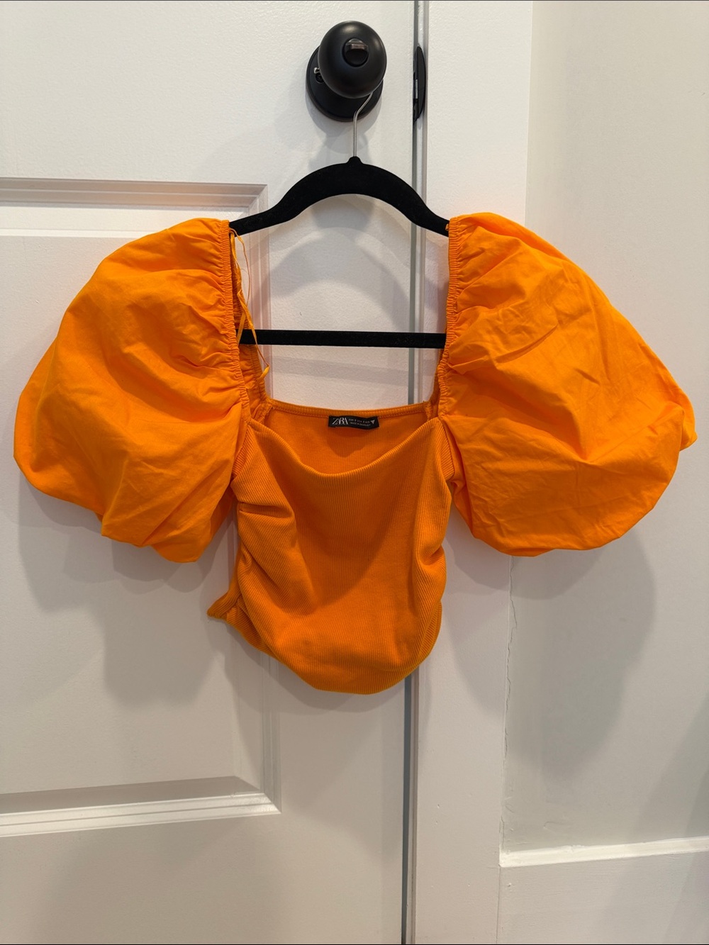 Zara Bright Orange Puff-Sleeve Crop Top